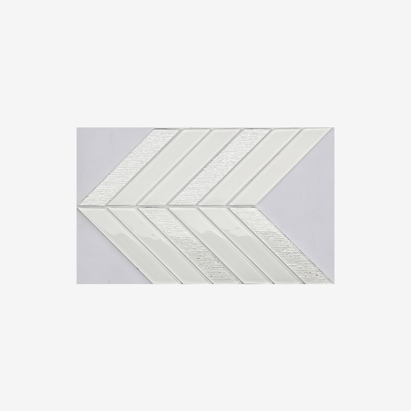 Multi Texture Metallic Glass Chevron Tiles Mesh Mounted Tiles Arcedior