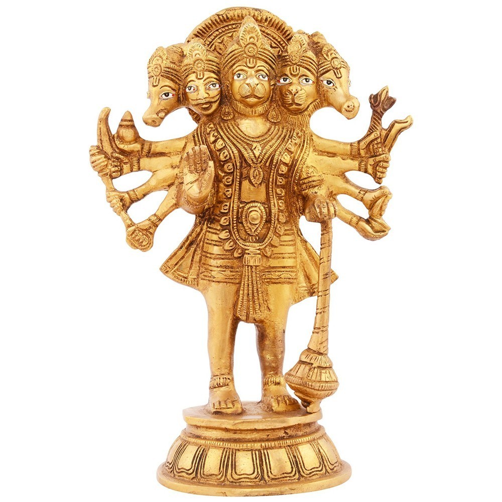 Brass Panchmukhi Hanumanji Standing Idol L7" x W4" x H10"
