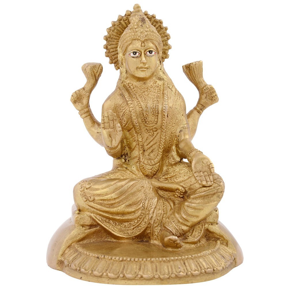 Brass Laxmiji Sitting Idol L5.25" x W4" x H6.75"