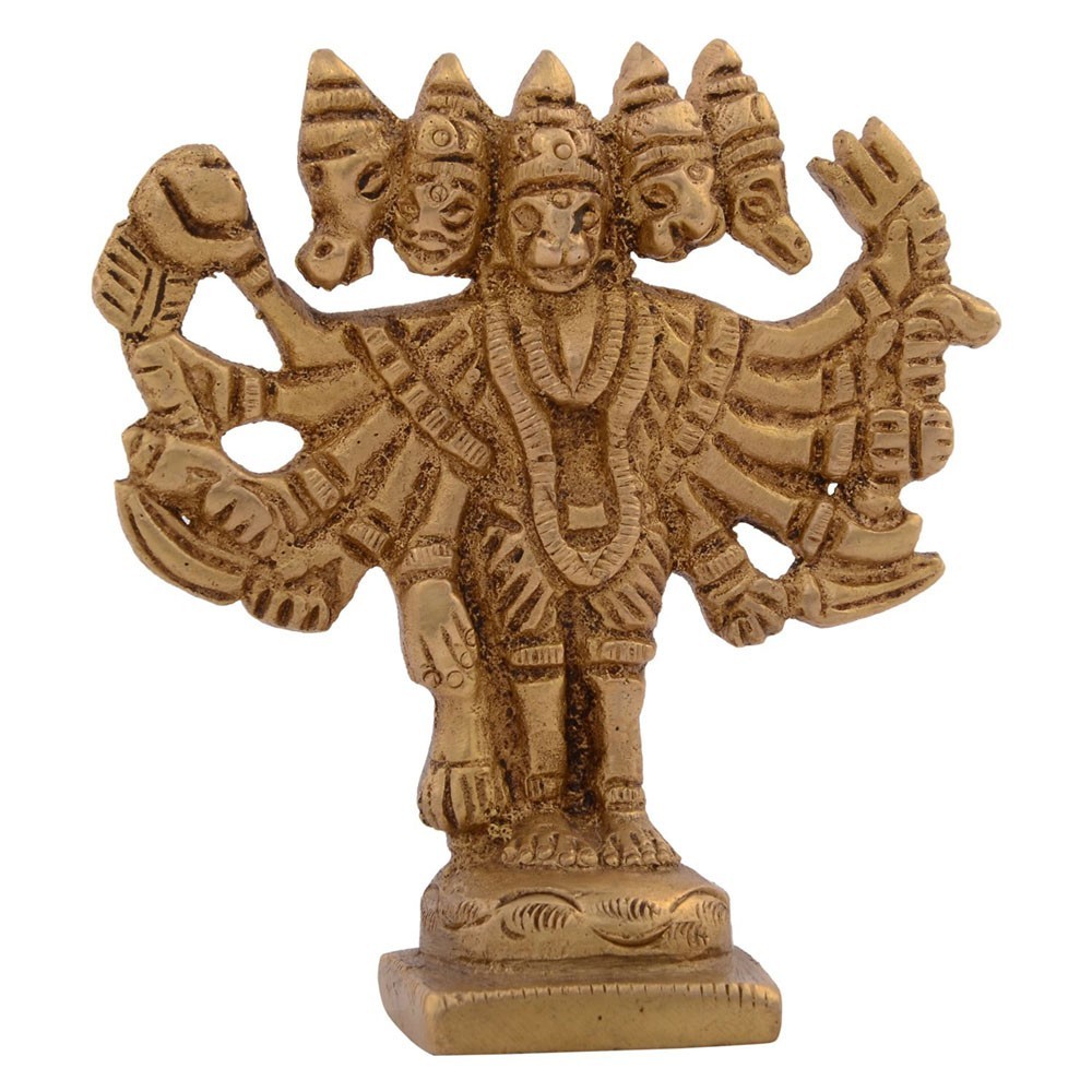 Brass Panchmukhi Hanumanji Standing Idol L2.5" x W1" x H2.75"