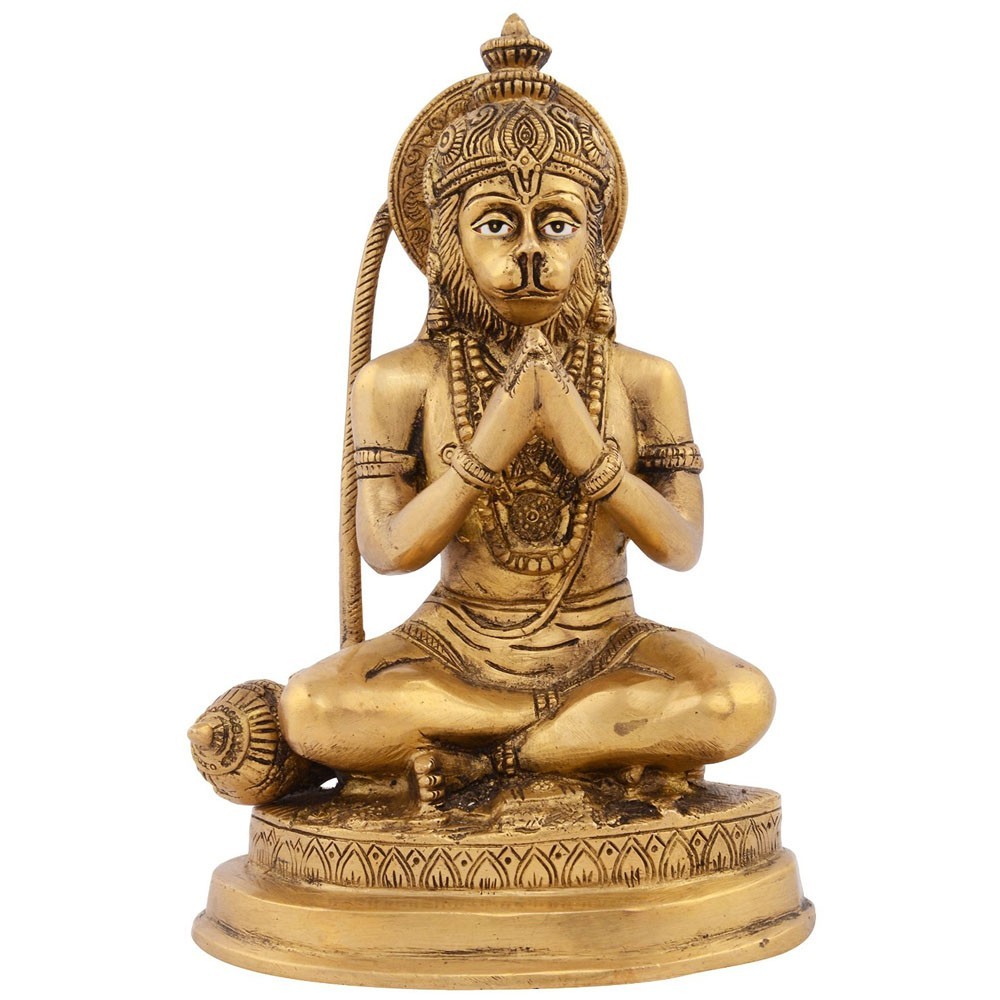 Brass Hanumanji Sitting Idol L5" x W3.5" x H7.5"
