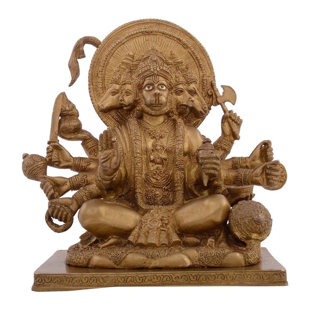 Brass Panchmukhi Hanumanji Sitting Idol L9" x W5.5" x H8.75"