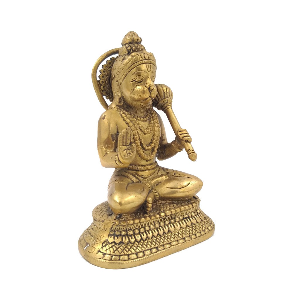 Brass Hanumanji Sitting Idol L5.25" x W3.25" x H7.25"