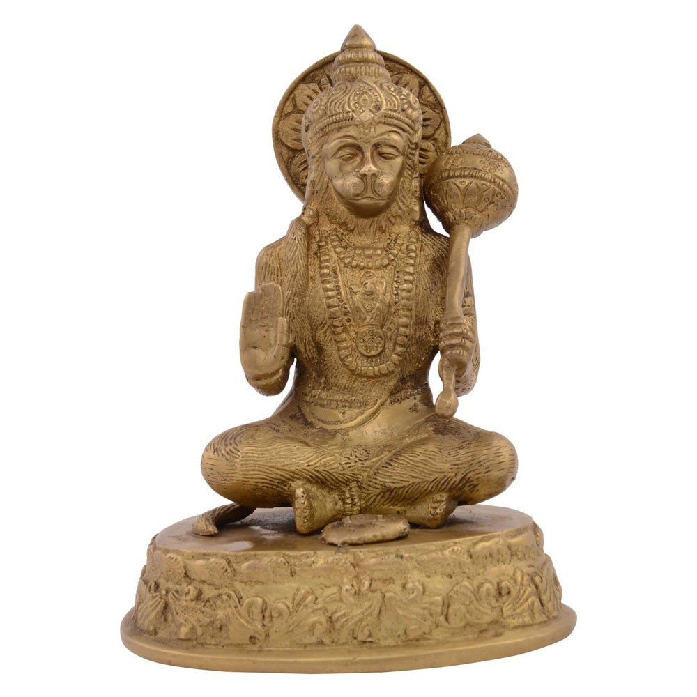 Brass Hanumanji Sitting Idol L5.5" x W4.5" x H7"
