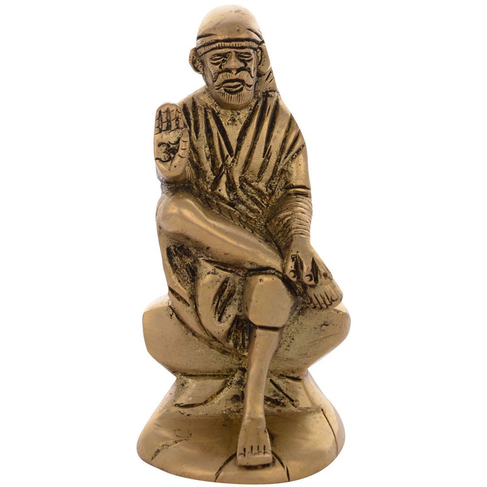 Brass Sai Baba Sitting Idol L2" x W1.75" x H4"