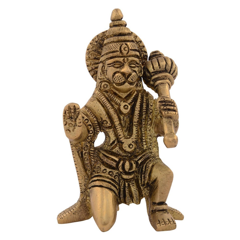 Brass Hanumanji Sitting Idol L2" x W1.5" x H3.25"