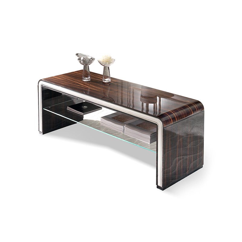 Contemporary Rectangular Coffee Table With Glass Shelf Coffee Tables