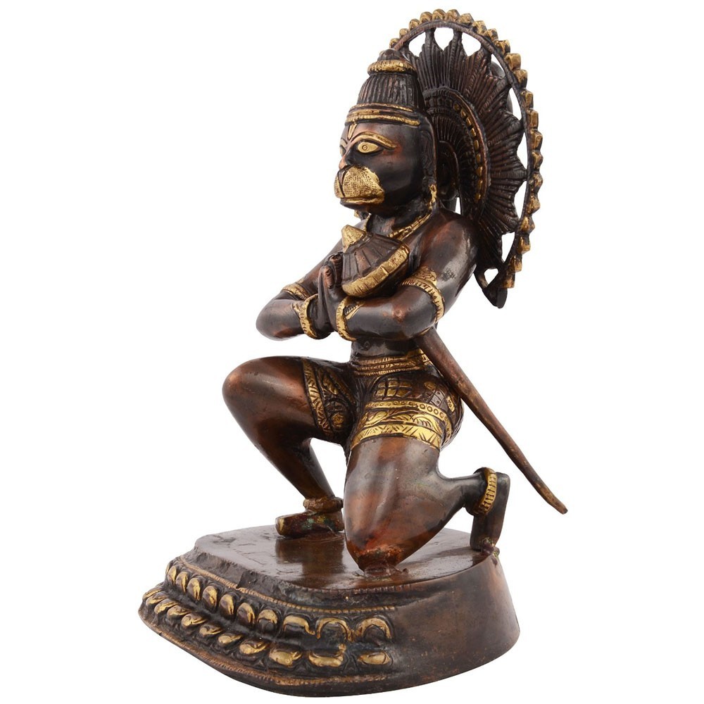 Brass Hanumanji Sitting Idol L7" x W5.75" x H10.5"