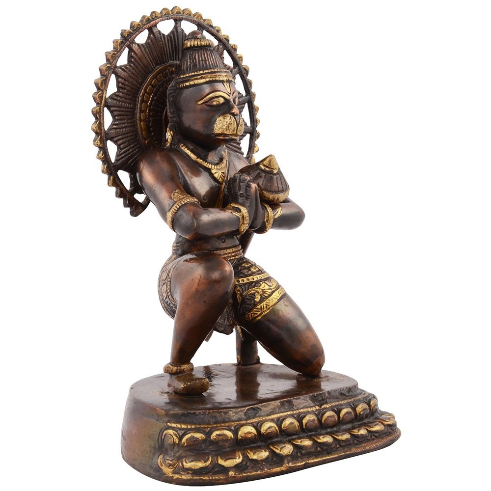 Brass Hanumanji Sitting Idol L7" x W5.75" x H10.5"