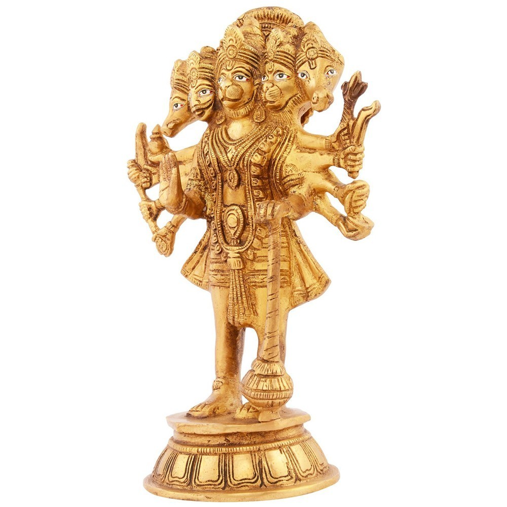 Brass Panchmukhi Hanumanji Standing Idol L7" x W4" x H10"