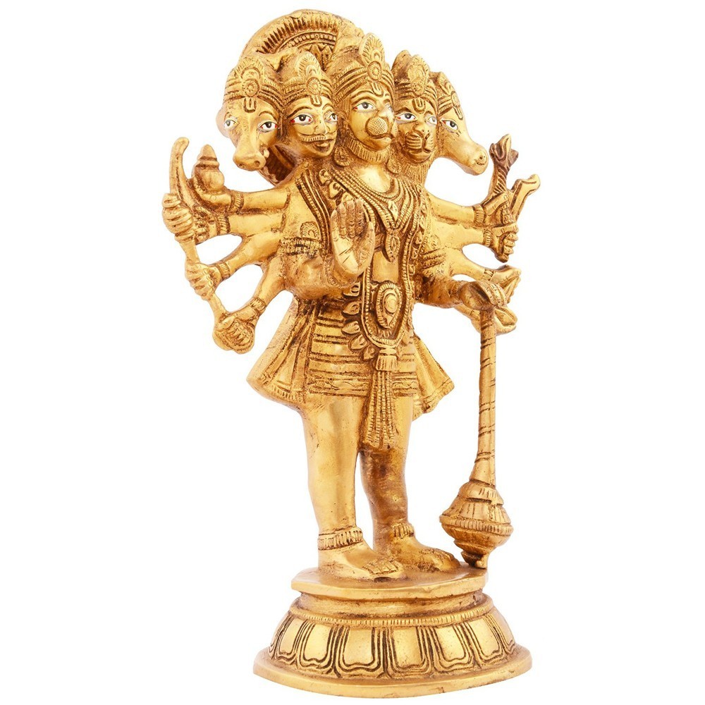 Brass Panchmukhi Hanumanji Standing Idol L7" x W4" x H10"