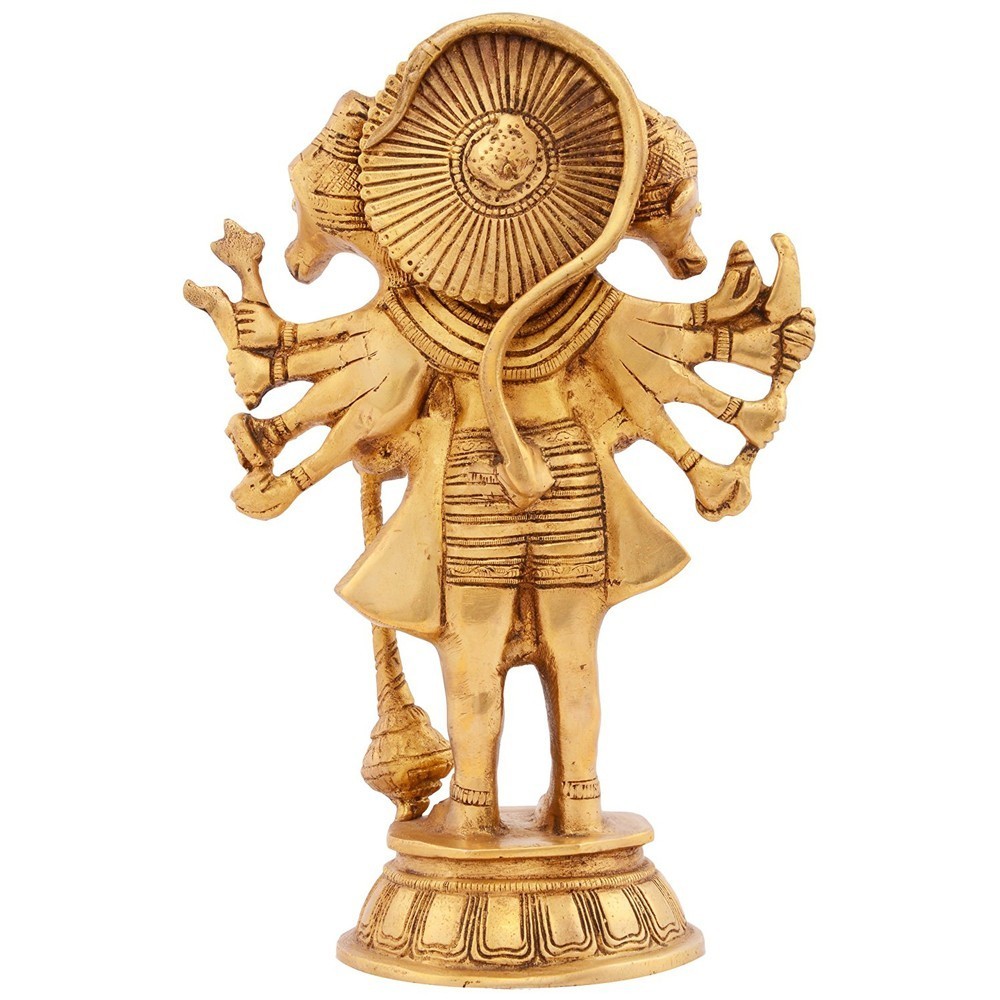 Brass Panchmukhi Hanumanji Standing Idol L7" x W4" x H10"