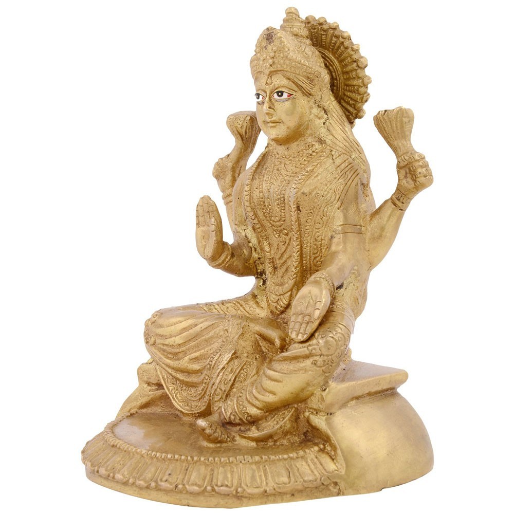 Brass Laxmiji Sitting Idol L5.25" x W4" x H6.75"
