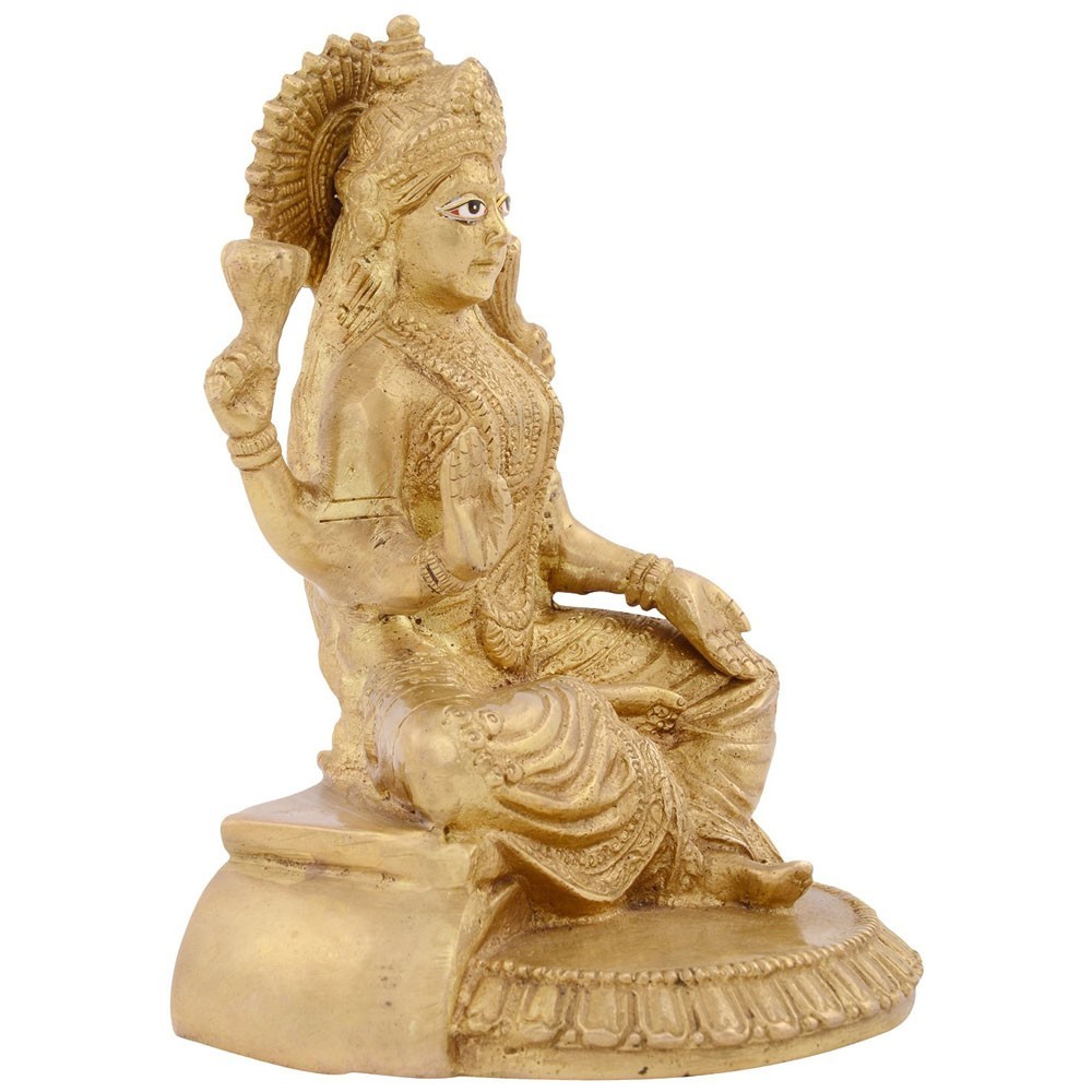 Brass Laxmiji Sitting Idol L5.25" x W4" x H6.75"