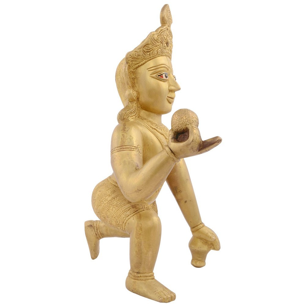 H 13.25" Brass Laddu Gopal Crawling Idol Big 