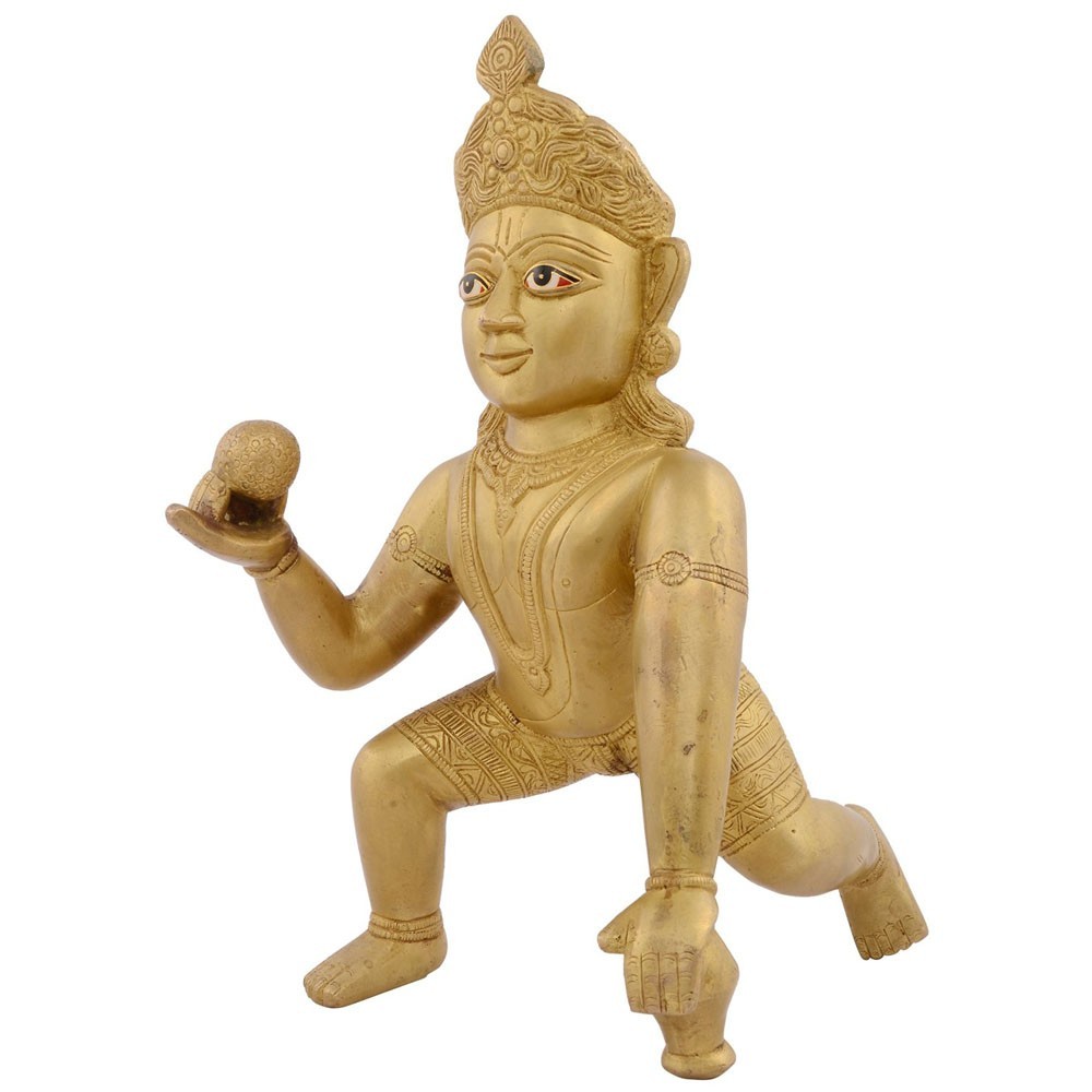 H 13.25" Brass Laddu Gopal Crawling Idol Big 