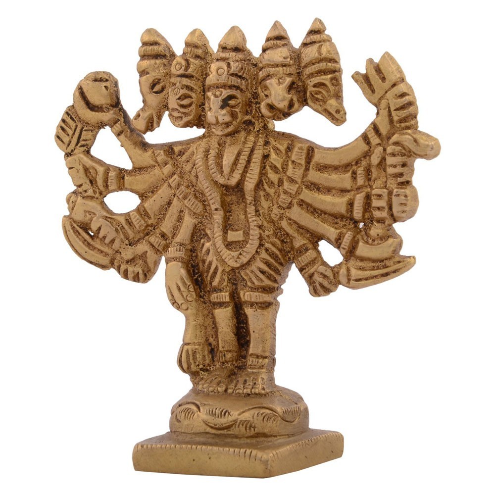Brass Panchmukhi Hanumanji Standing Idol L2.5" x W1" x H2.75"