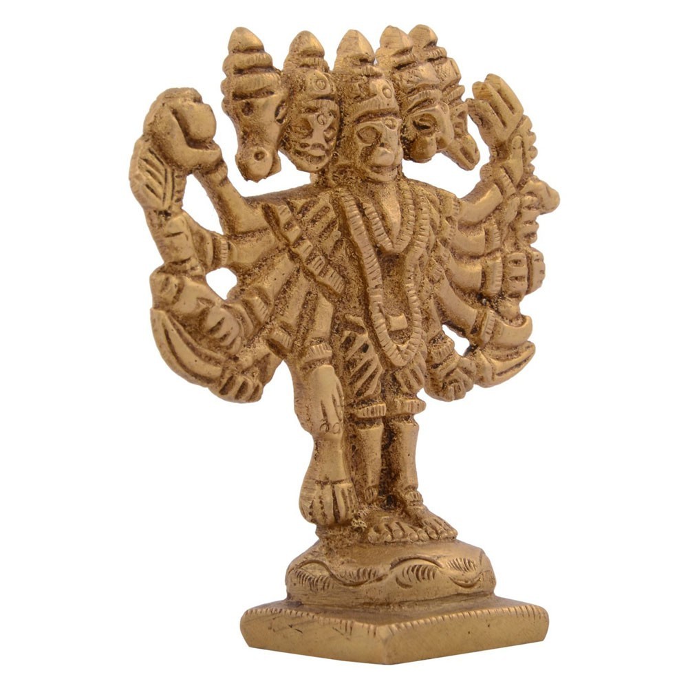 Brass Panchmukhi Hanumanji Standing Idol L2.5" x W1" x H2.75"