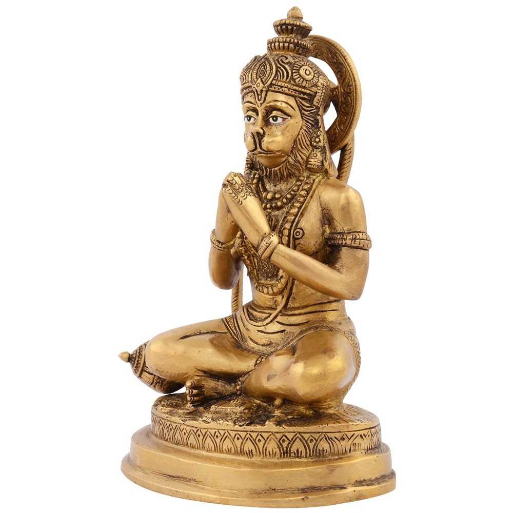 Brass Hanumanji Sitting Idol L5" x W3.5" x H7.5"