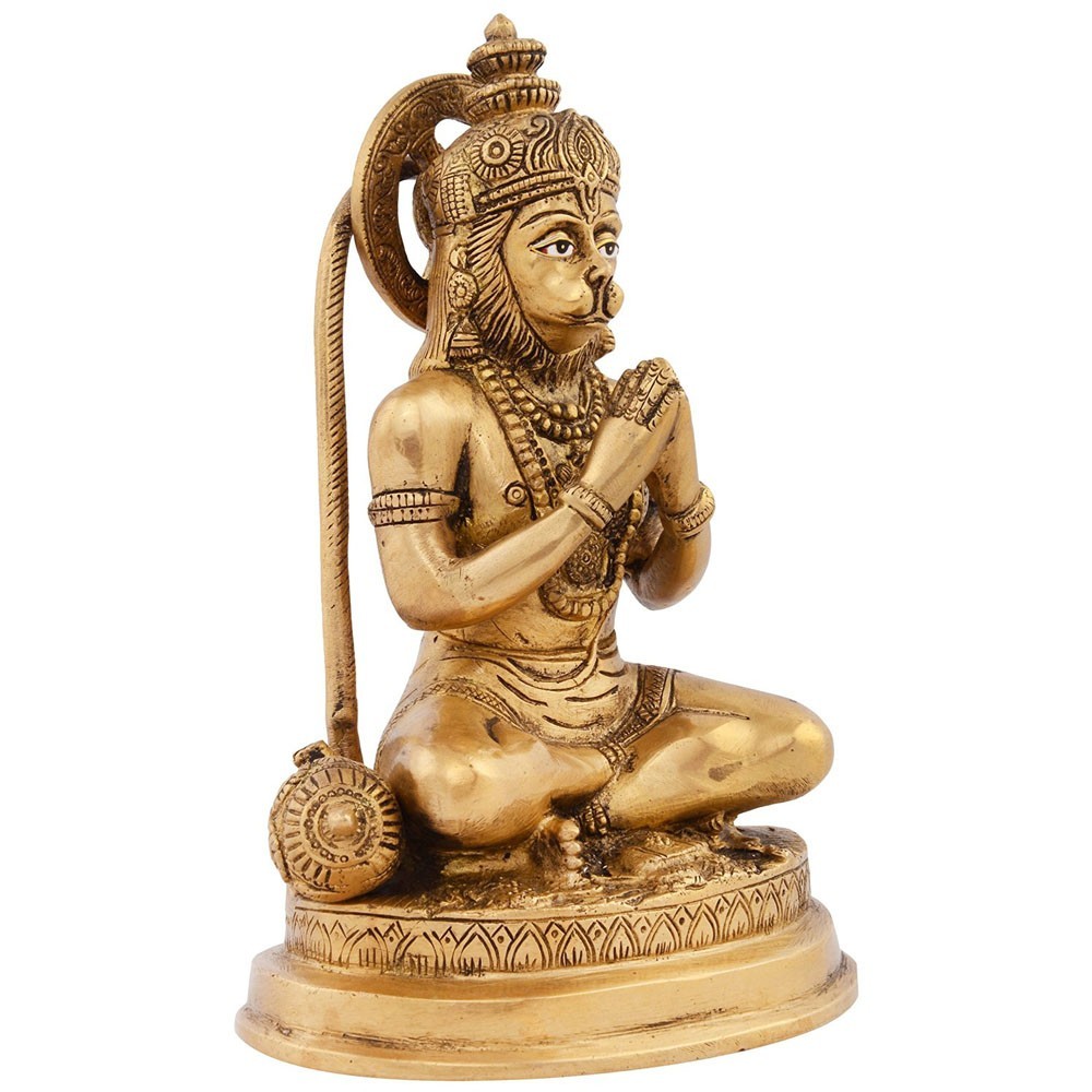Brass Hanumanji Sitting Idol L5" x W3.5" x H7.5"