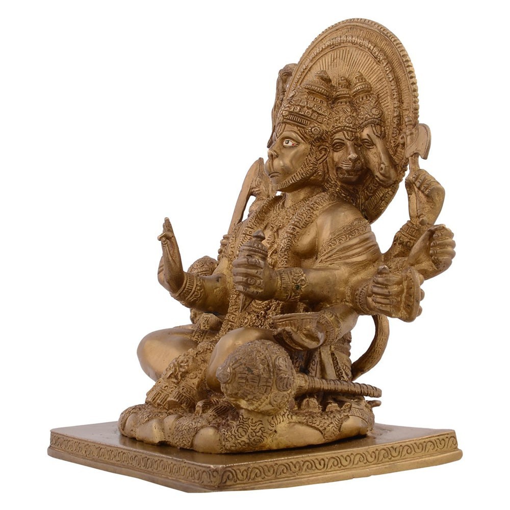 Brass Panchmukhi Hanumanji Sitting Idol L9" x W5.5" x H8.75"