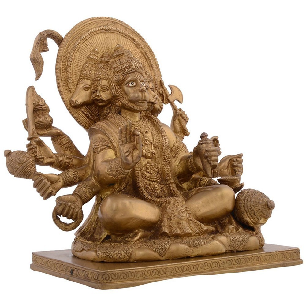 Brass Panchmukhi Hanumanji Sitting Idol L9" x W5.5" x H8.75"