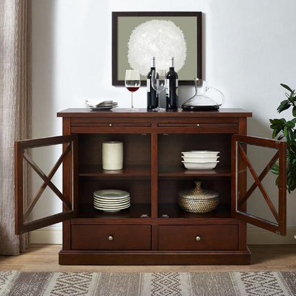 Black Color Solid Wood Buffet Unit With 2 Gate & 2 Drawer  L30" x W18"x H30"