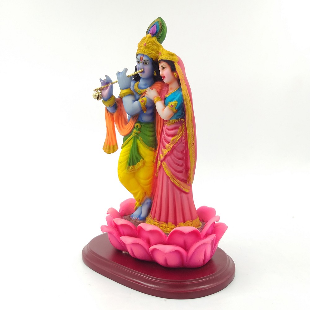 H 9.25"Fiber Standing Online Radha Krishna Idol On Lotus