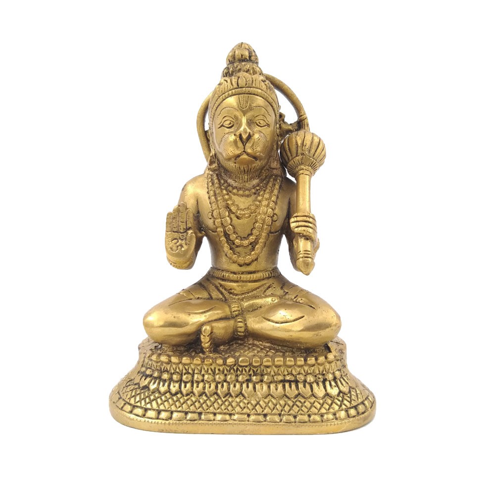Brass Hanumanji Sitting Idol L5.25" x W3.25" x H7.25"