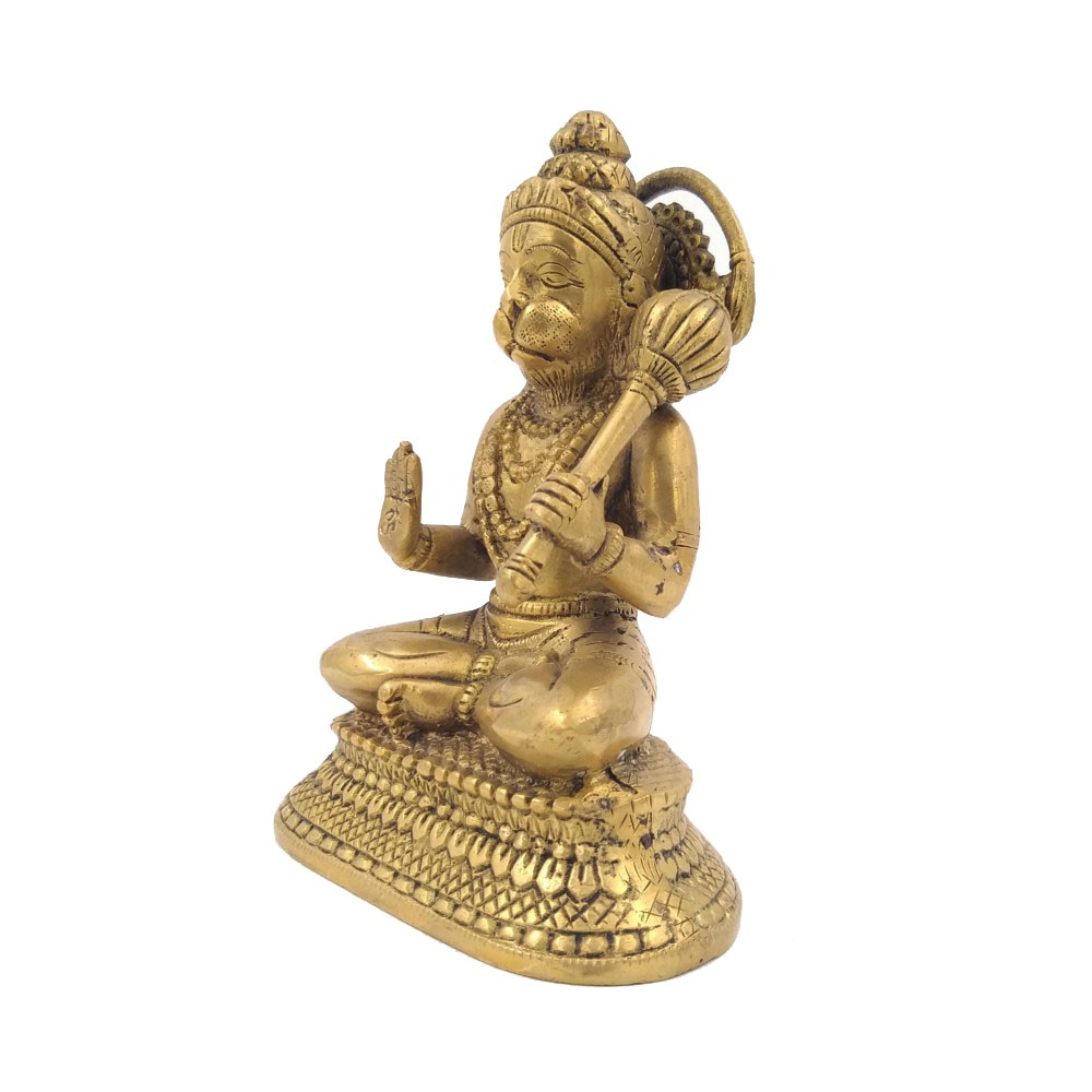 Brass Hanumanji Sitting Idol L5.25" x W3.25" x H7.25"