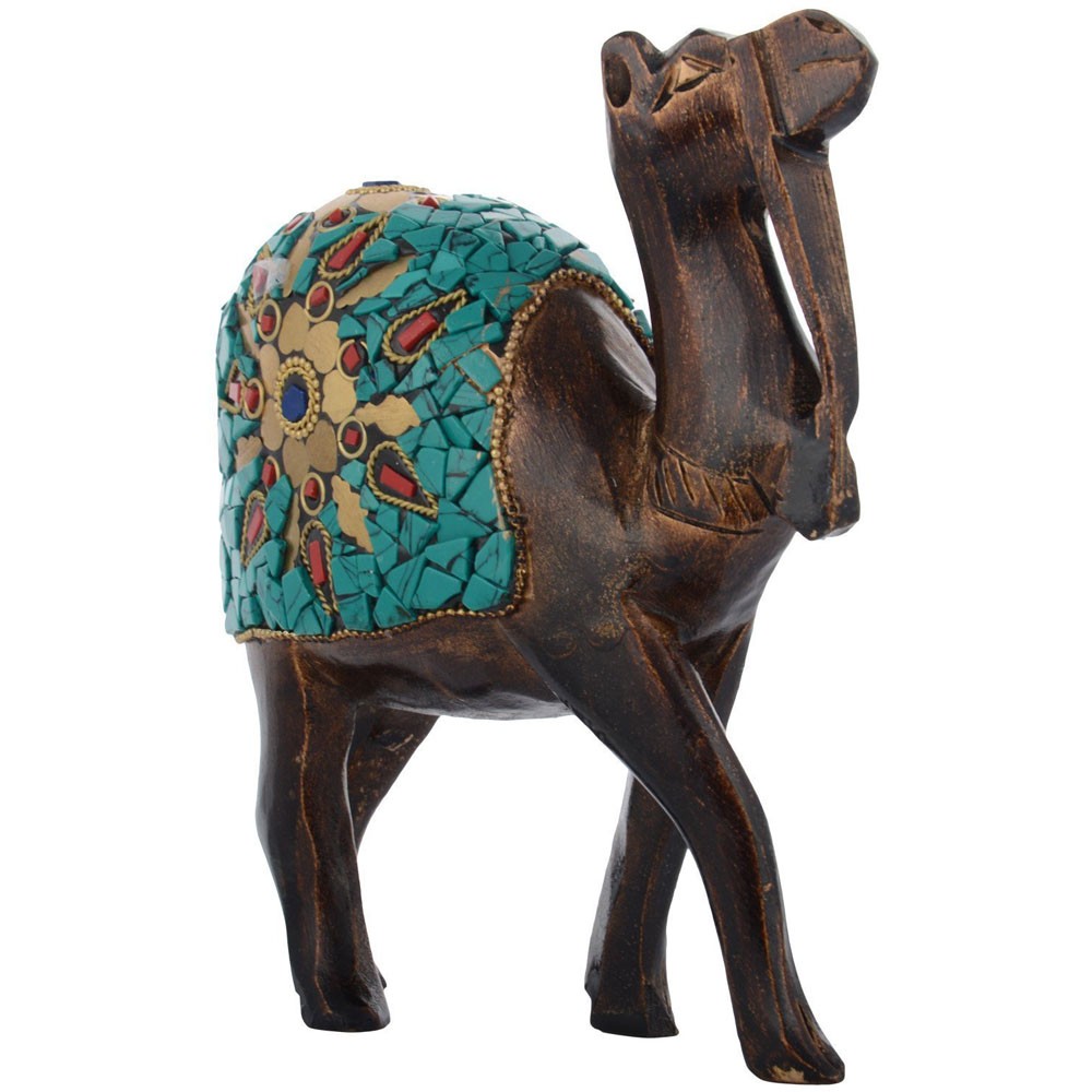 Wooden Gemstone Camel Standing Show Piece L2" x W5.5" x H6"