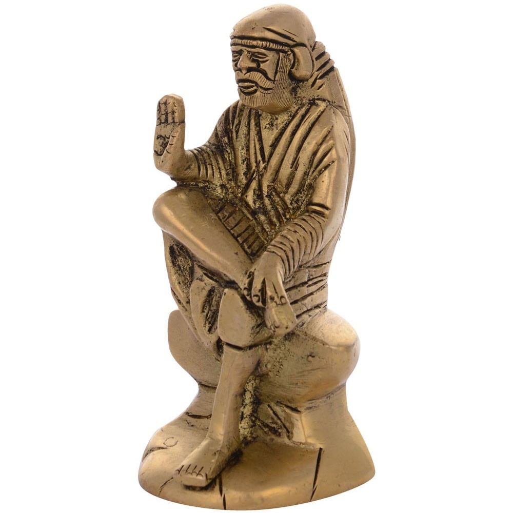 Brass Sai Baba Sitting Idol L2" x W1.75" x H4"