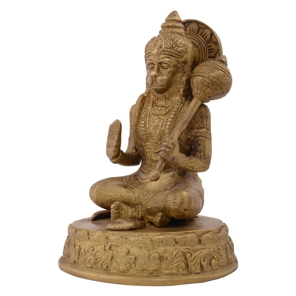 Brass Hanumanji Sitting Idol L5.5" x W4.5" x H7"