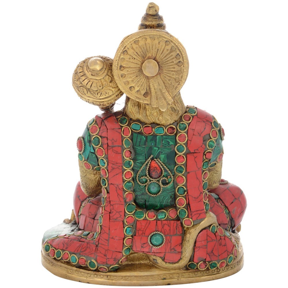 Brass Stonework Hanumanji Sitting Idol L6" x W4.5" x H7.5"