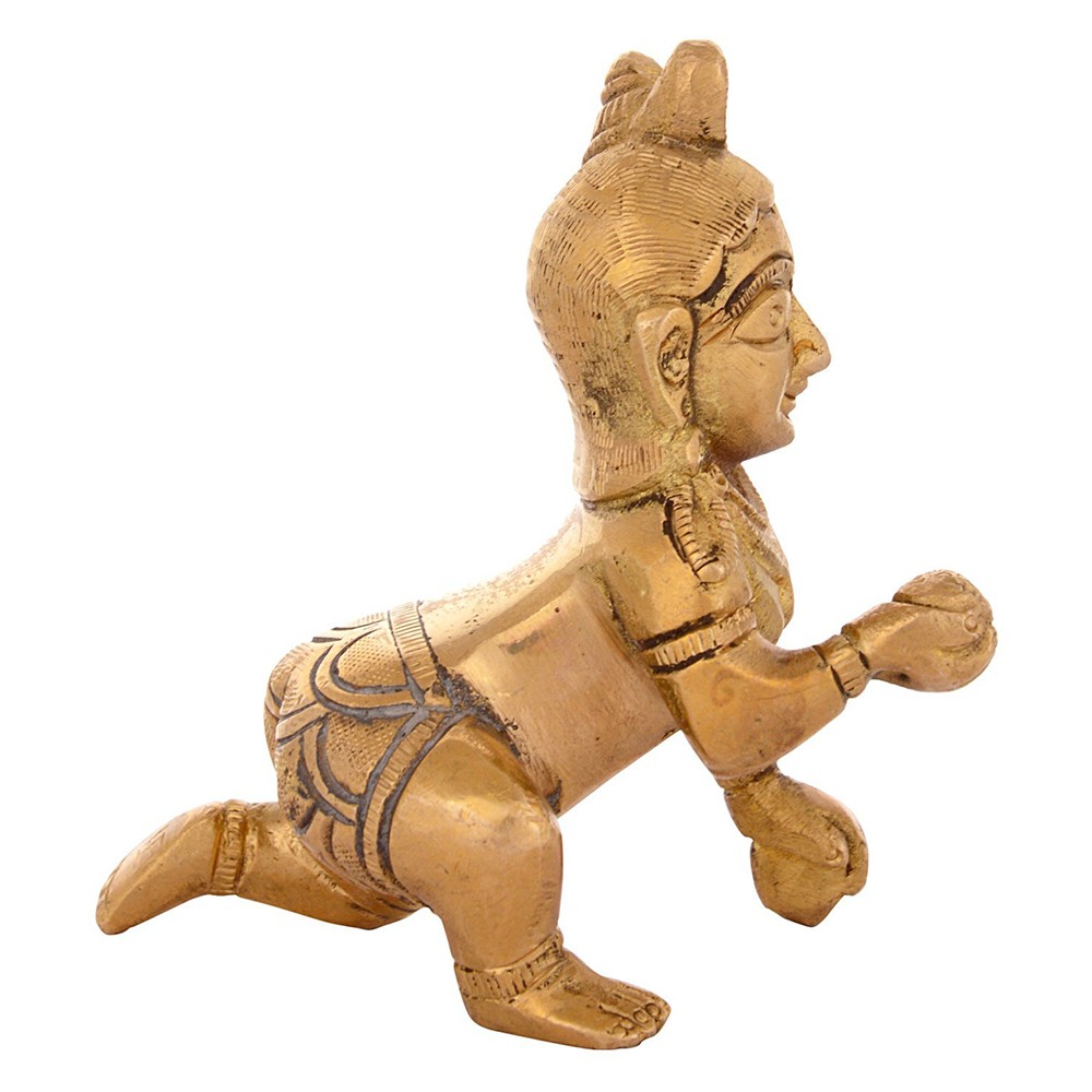H 3.5" Brass Laddu Gopal Small Crawling Idol  