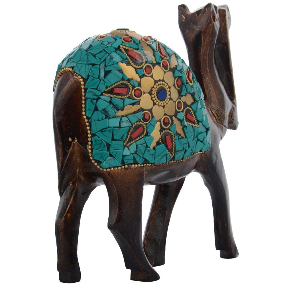 Wooden Gemstone Camel Standing Show Piece L2" x W5.5" x H6"