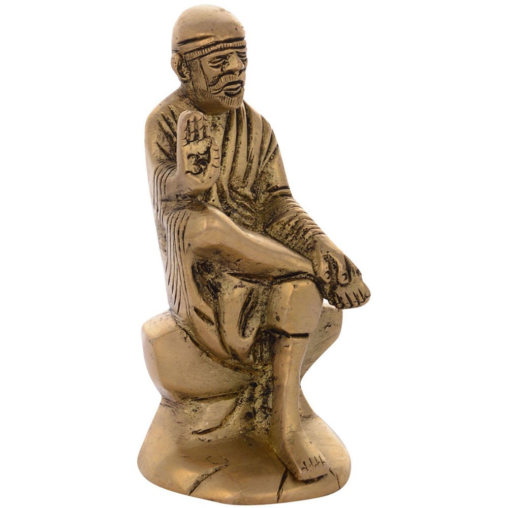 Brass Sai Baba Sitting Idol L2" x W1.75" x H4"