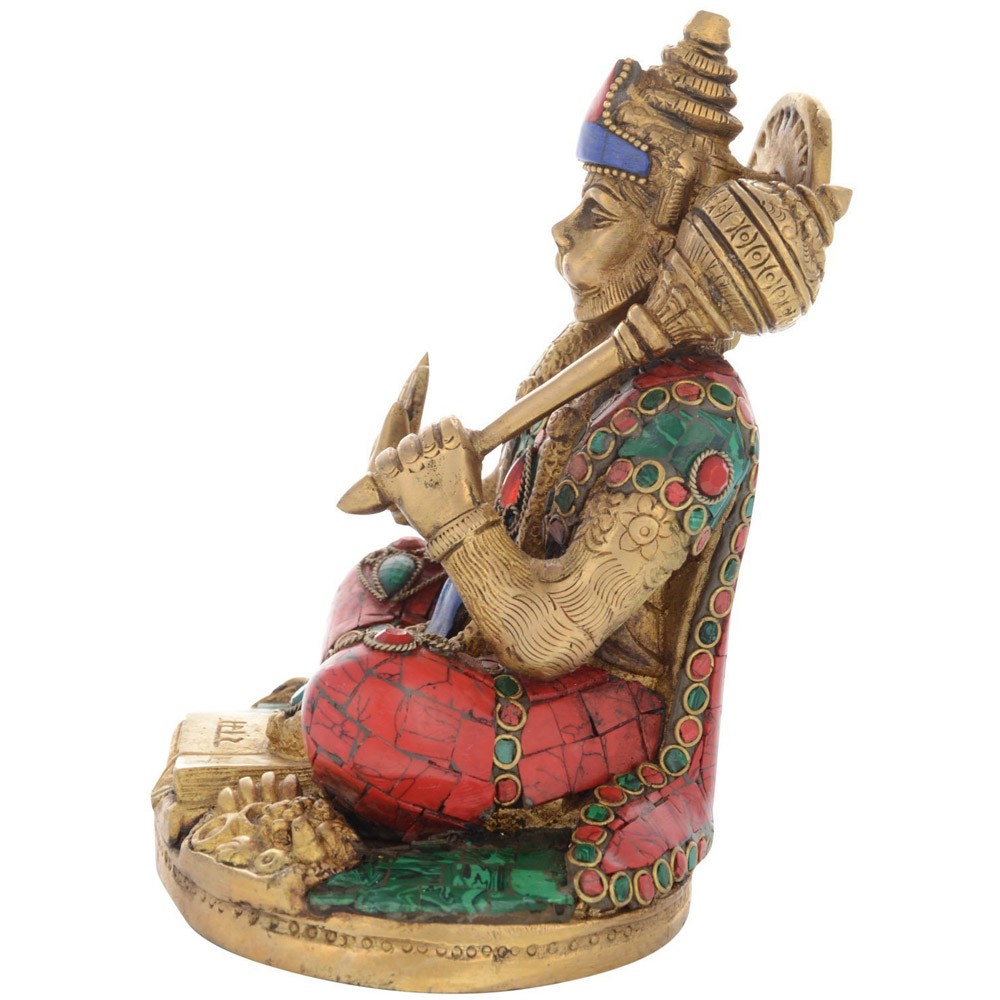 Brass Stonework Hanumanji Sitting Idol L6" x W4.5" x H7.5"